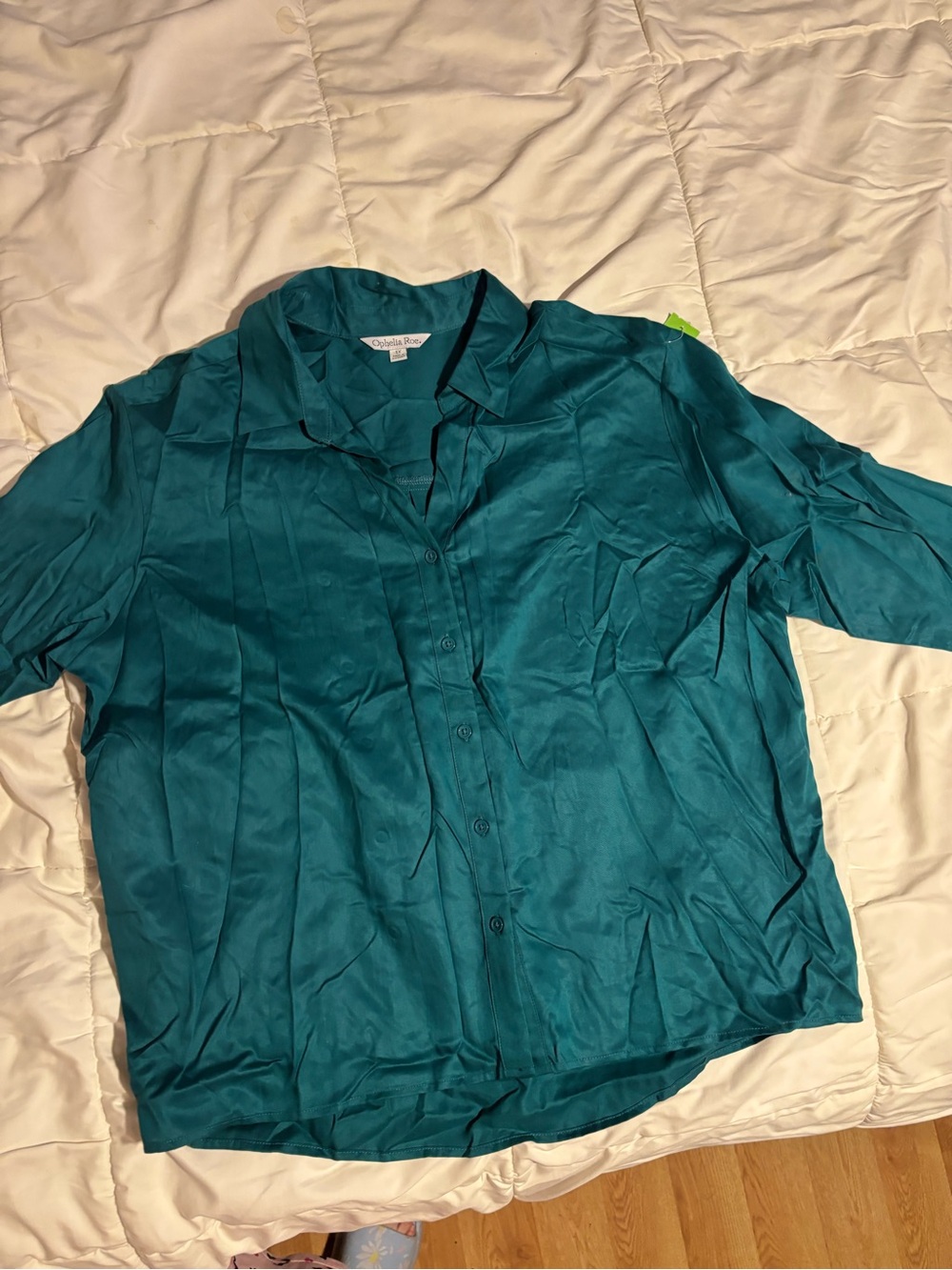 Satin Teal Button-Up Blouse